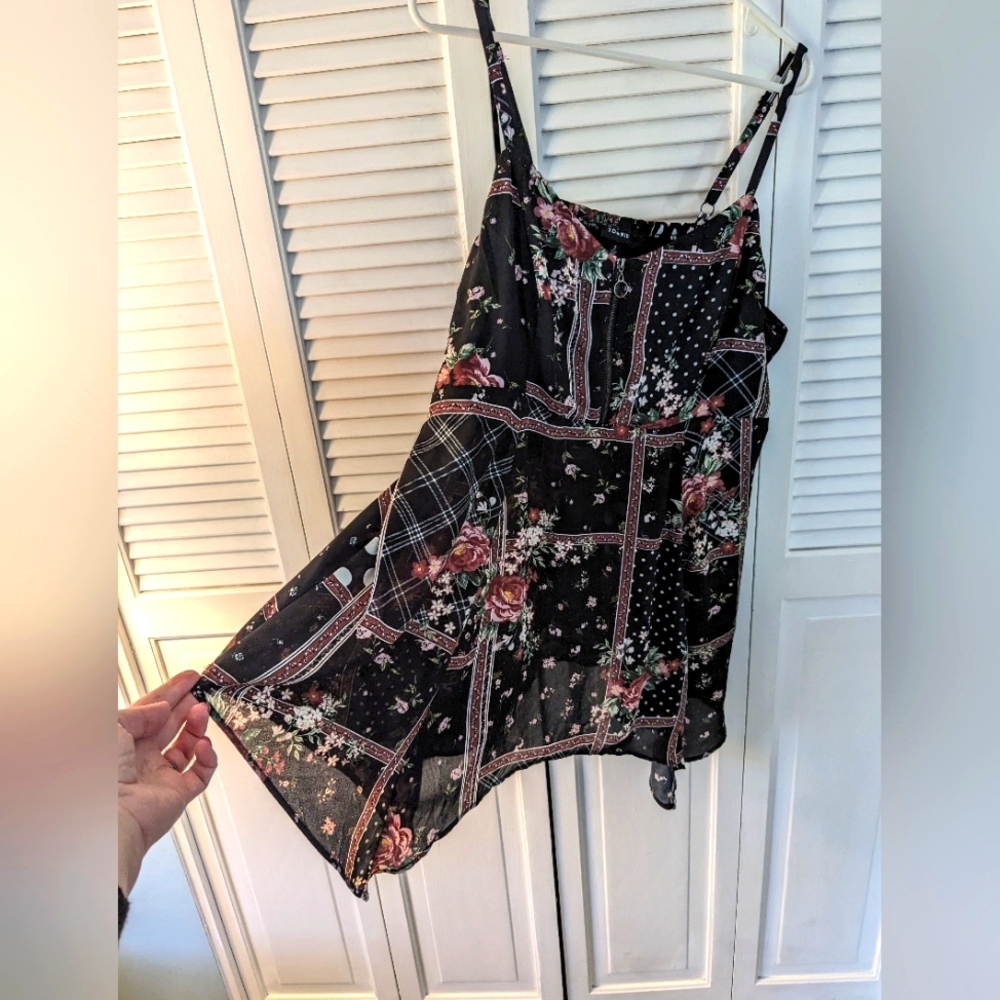 Floral Patchwork Black Cami Top